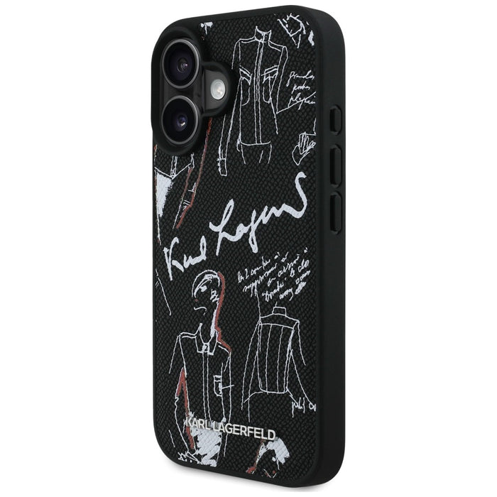 Karl Lagerfeld Grained Pattern &amp; Logo MagSafe Case for iPhone 16 - Black
