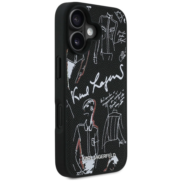 Karl Lagerfeld Grained Pattern &amp; Logo MagSafe Case for iPhone 16 - Black