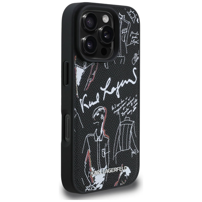 Karl Lagerfeld Grained Pattern &amp; Logo MagSafe Case for iPhone 16 Pro - Black