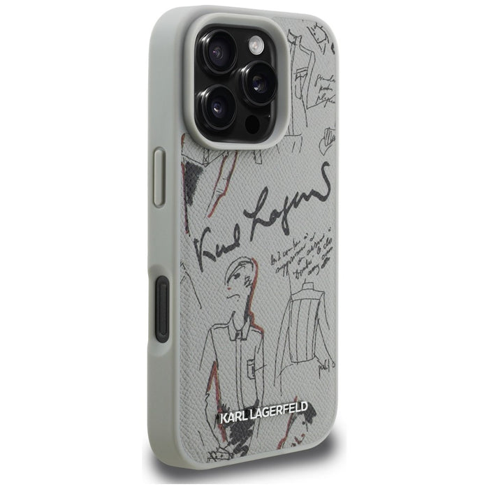 Karl Lagerfeld Grained Pattern &amp; Logo MagSafe Case for iPhone 16 Pro Max - Gray