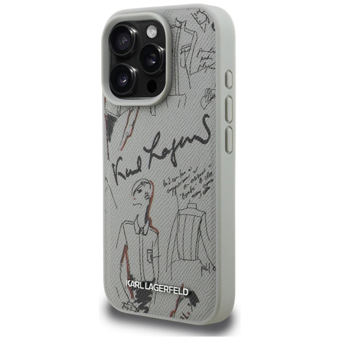 Karl Lagerfeld Grained Pattern &amp; Logo MagSafe Case for iPhone 16 Pro Max - Gray