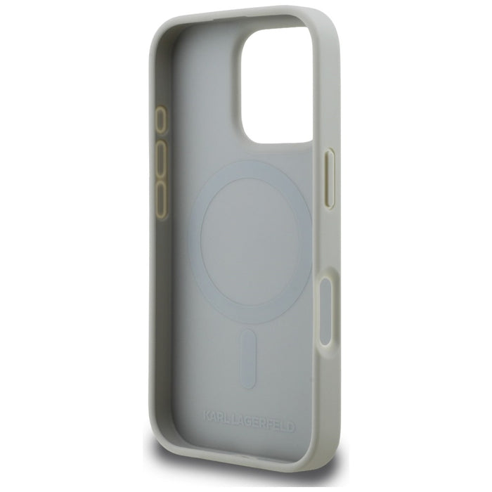 Karl Lagerfeld Grained Pattern &amp; Logo MagSafe Case for iPhone 16 Pro Max - Gray
