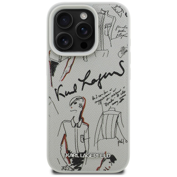 Karl Lagerfeld Grained Pattern &amp; Logo MagSafe Case for iPhone 16 Pro Max - Gray
