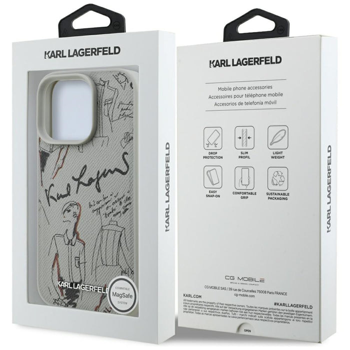 Karl Lagerfeld Grained Pattern &amp; Logo MagSafe Case for iPhone 16 Pro - Gray