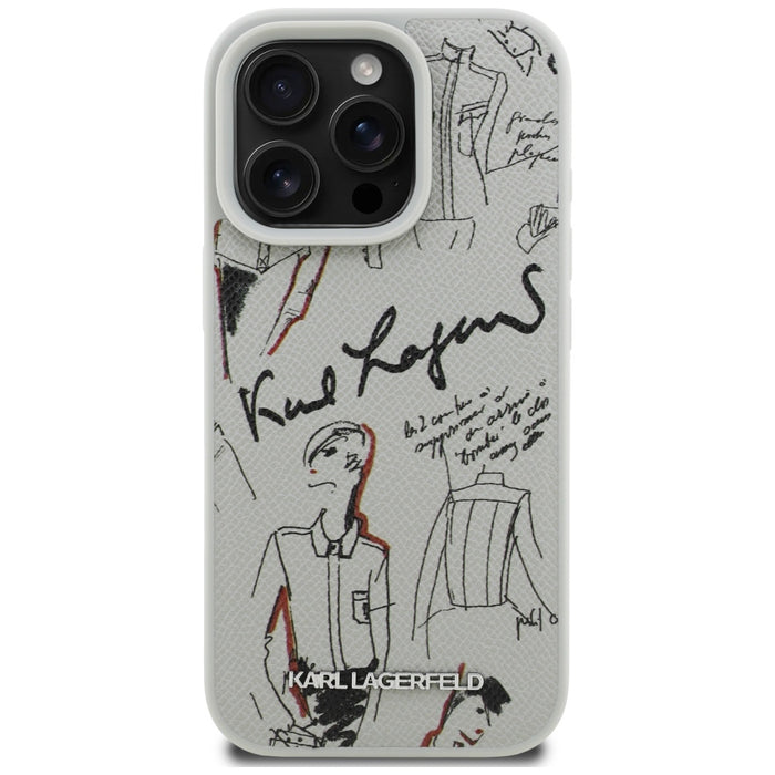 Karl Lagerfeld Grained Pattern &amp; Logo MagSafe Case for iPhone 16 Pro - Gray