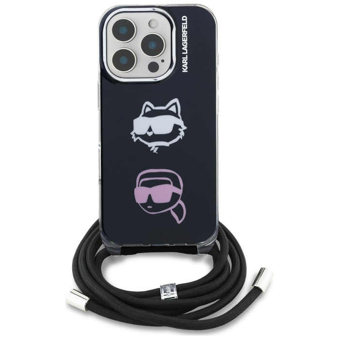 Karl Lagerfeld IML Crossbody Karl&amp;Choupette Head Case for iPhone 16 Pro - Black
