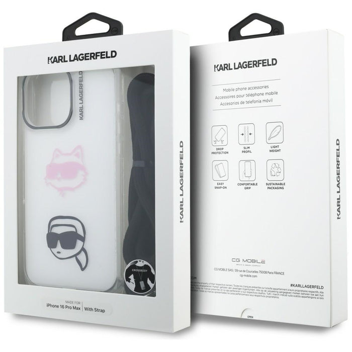 Karl Lagerfeld IML Crossbody Karl&amp;Choupette Head Case for iPhone 16 Pro Max - White