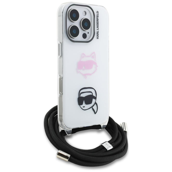 Karl Lagerfeld IML Crossbody Karl&amp;Choupette Head Case for iPhone 16 Pro Max - White