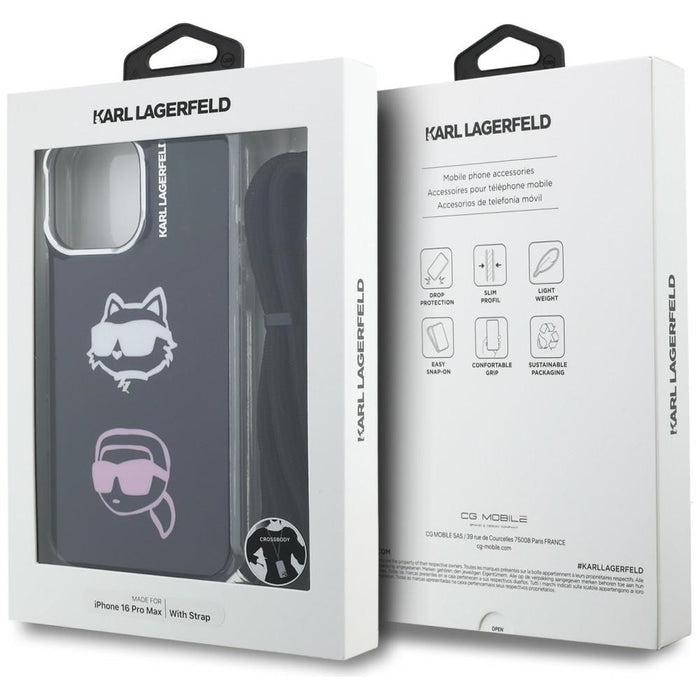 Karl Lagerfeld IML Crossbody Karl&amp;Choupette Head Case for iPhone 16 Pro Max - Black