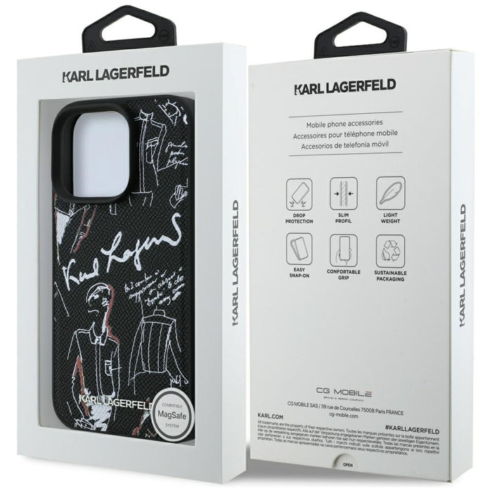 Karl Lagerfeld Grained Pattern &amp; Logo MagSafe Case for iPhone 16 Pro Max - Black