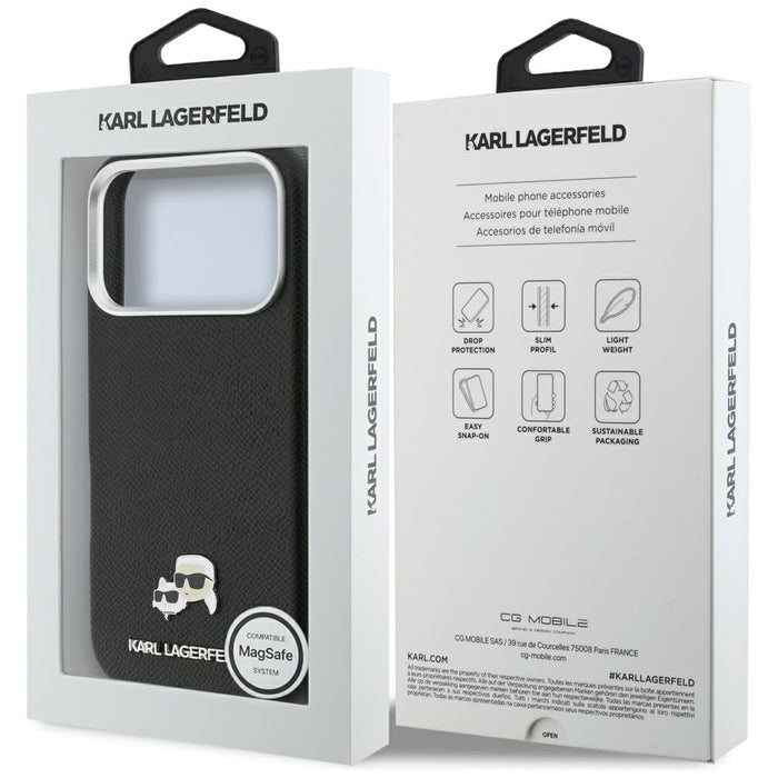 Karl Lagerfeld Karl &amp; Choupette Head Pins Saffiano MagSafe Case for iPhone 17 Pro Max - Black