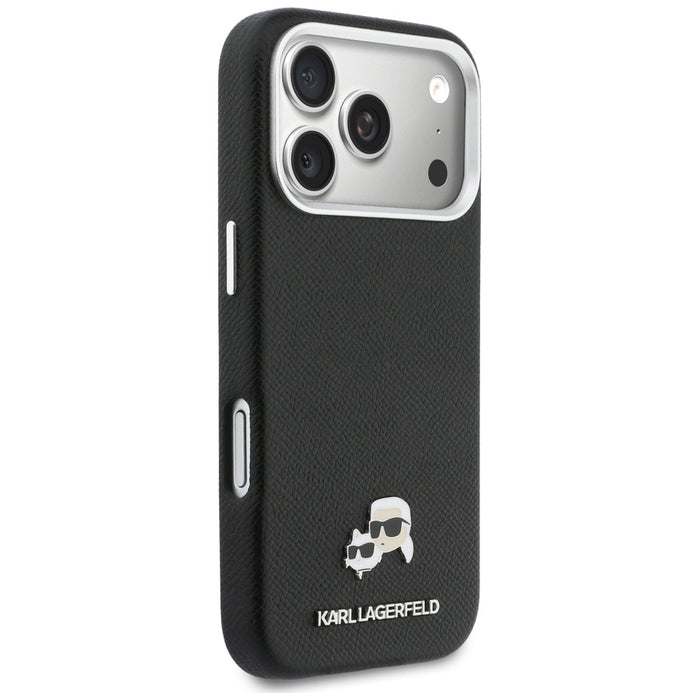 Karl Lagerfeld Karl &amp; Choupette Head Pins Saffiano MagSafe Case for iPhone 17 Pro Max - Black