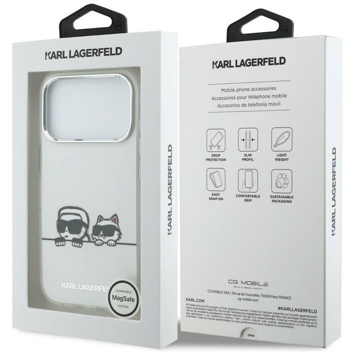 Karl Lagerfeld IML Karl &amp; Choupette Peekaboo Logo MagSafe Case for iPhone 17 Pro - White