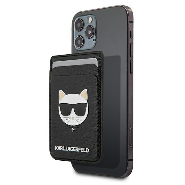 Karl Lagerfeld Wallet CardSlot Saffiano Choupette Head MagSafe Magnetic Wallet for Phone - Black