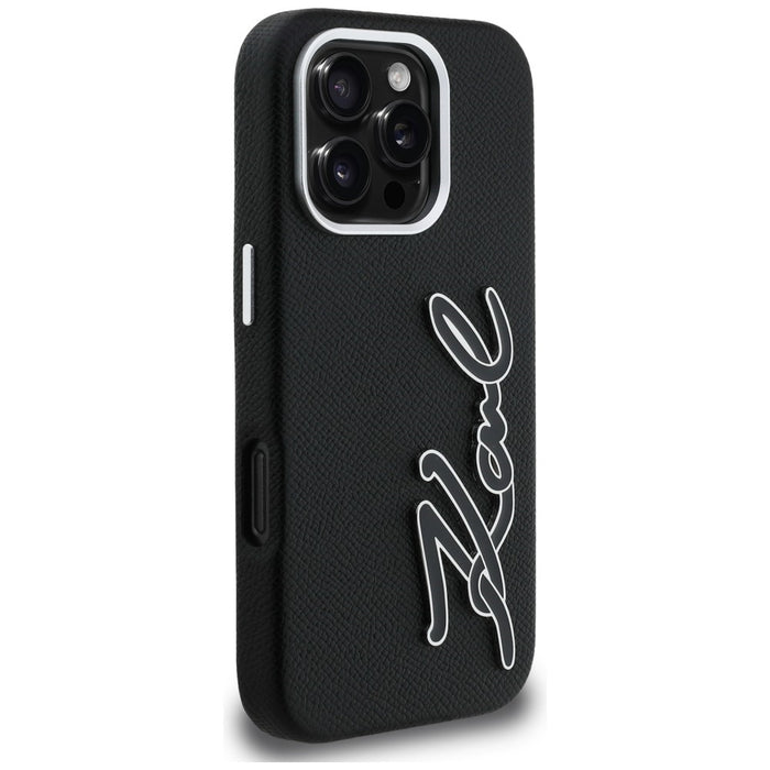 Karl Lagerfeld FW Grained Signature Logo iPhone 16 Pro Case - Black