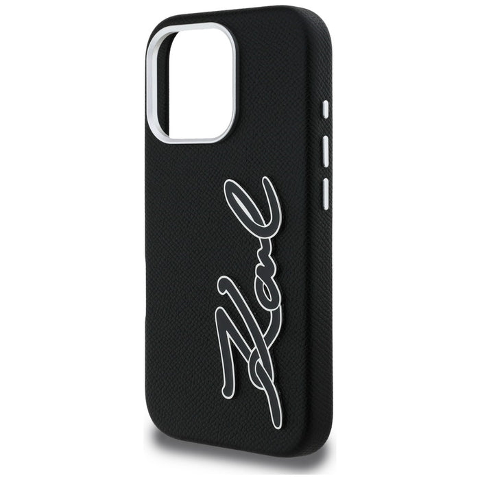 Karl Lagerfeld FW Grained Signature Logo iPhone 16 Pro Case - Black