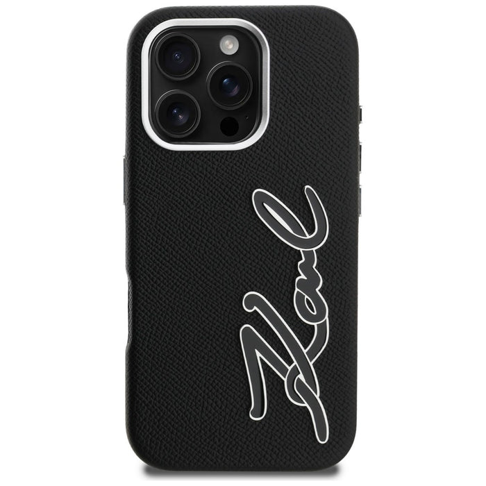 Karl Lagerfeld FW Grained Signature Logo Case for iPhone 16 Pro Max - Black