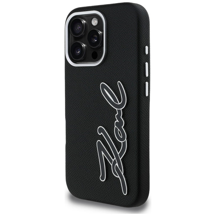Karl Lagerfeld FW Grained Signature Logo Case for iPhone 16 Pro Max - Black
