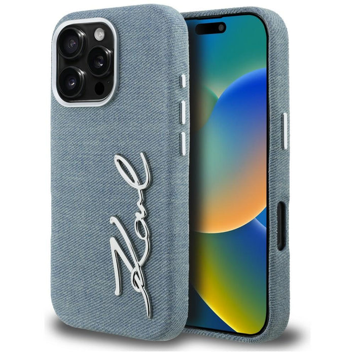 Karl Lagerfeld FW Jeans Signature Logo iPhone 16 Pro Max Case - Blue