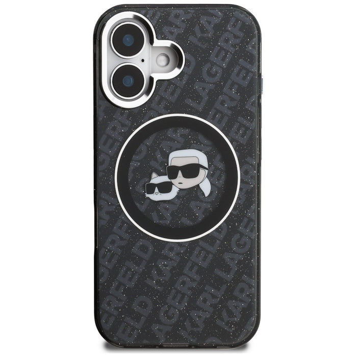 Karl Lagerfeld IML Glitter Karl &amp; Choupette Heads Logo MagSafe Case for iPhone 16 - Black
