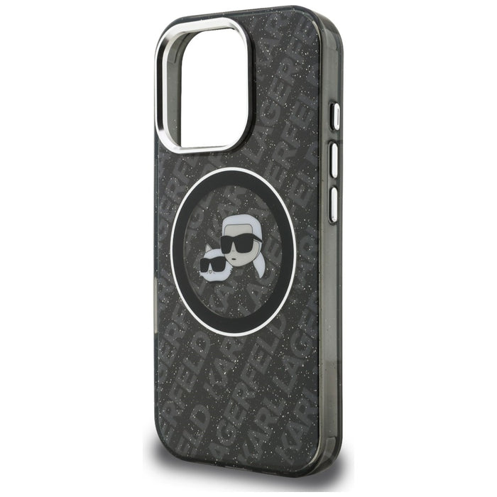 Karl Lagerfeld IML Glitter Karl &amp; Choupette Heads Logo MagSafe Case for iPhone 16 Pro Max - Black