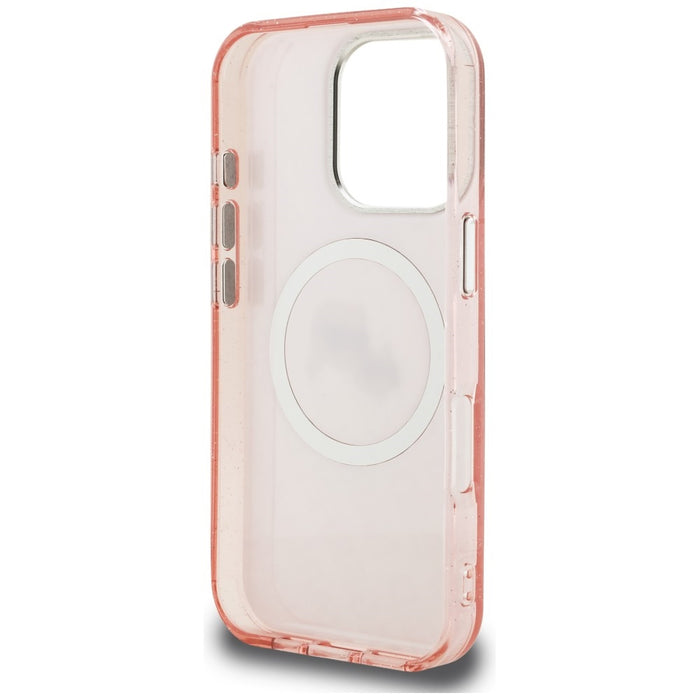Karl Lagerfeld IML Glitter Karl &amp; Choupette Heads Logo MagSafe Case for iPhone 16 Pro - Pink