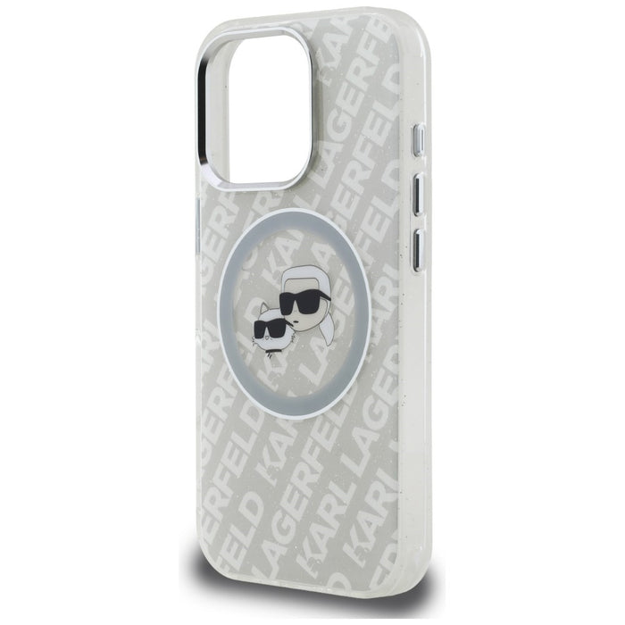 Karl Lagerfeld IML Glitter Karl &amp; Choupette Heads Logo MagSafe Case for iPhone 16 Pro - Gray