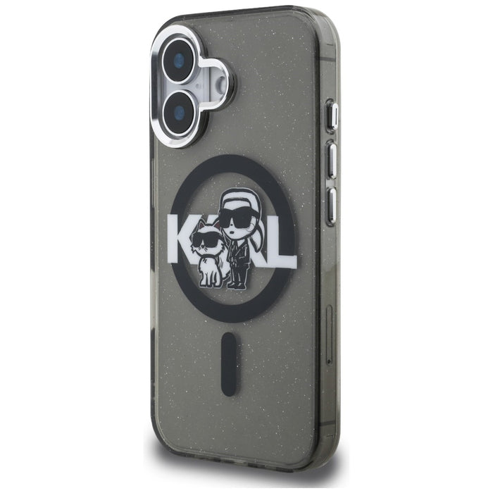 Karl Lagerfeld IML Glitter Karl &amp; Choupette Sketch Logo MagSafe Case for iPhone 16 - Black