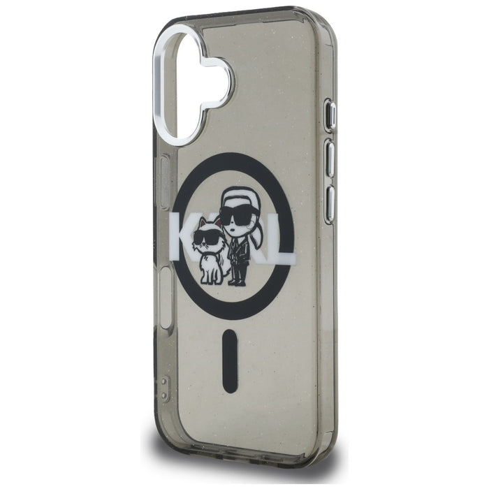 Karl Lagerfeld IML Glitter Karl &amp; Choupette Sketch Logo MagSafe Case for iPhone 16 - Black