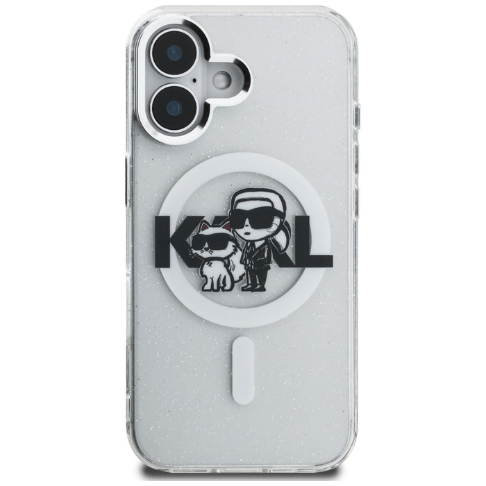 Karl Lagerfeld IML Glitter Karl &amp; Choupette Sketch Logo MagSafe Case for iPhone 16 - Transparent