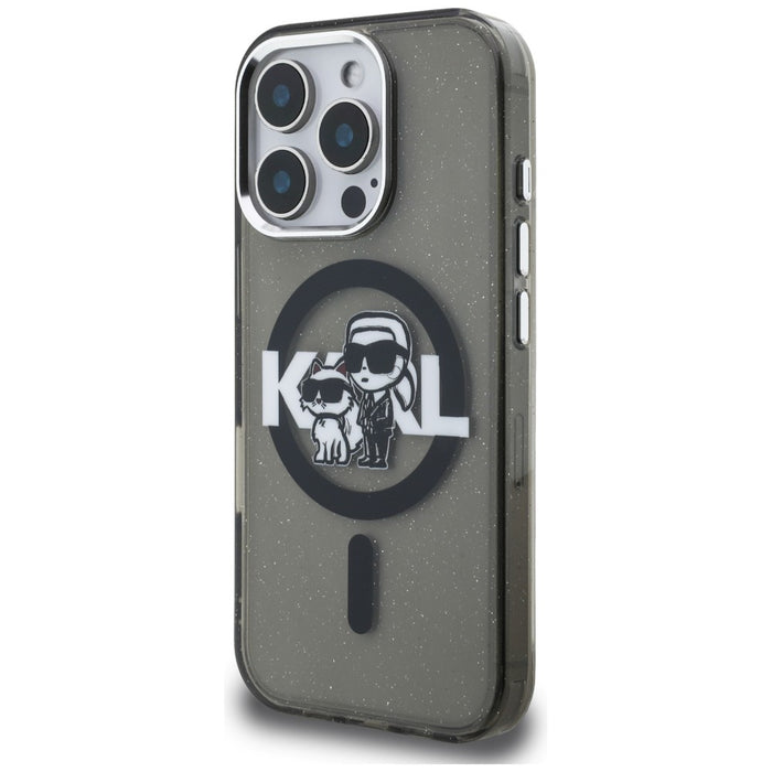 Karl Lagerfeld IML Glitter Karl &amp; Choupette Sketch Logo MagSafe Case for iPhone 16 Pro - Black