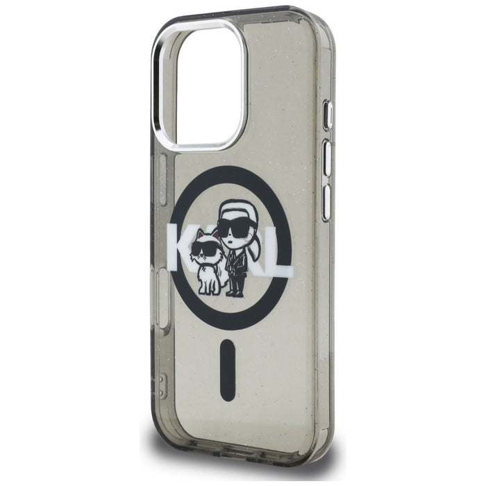 Karl Lagerfeld IML Glitter Karl &amp; Choupette Sketch Logo MagSafe Case for iPhone 16 Pro Max - Black