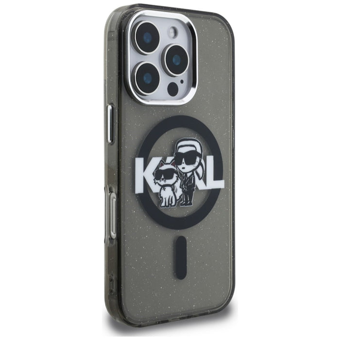 Karl Lagerfeld IML Glitter Karl &amp; Choupette Sketch Logo MagSafe Case for iPhone 16 Pro Max - Black