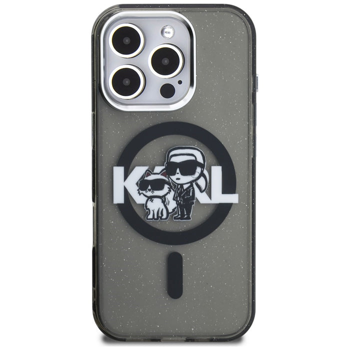 Karl Lagerfeld IML Glitter Karl &amp; Choupette Sketch Logo MagSafe Case for iPhone 16 Pro Max - Black
