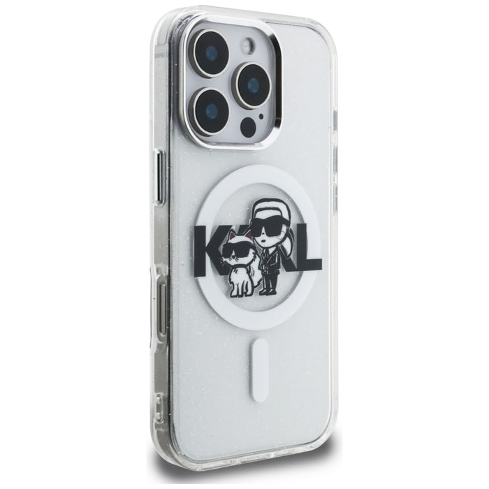 Karl Lagerfeld IML Glitter Karl &amp; Choupette Sketch Logo MagSafe Case for iPhone 16 Pro Max - Clear