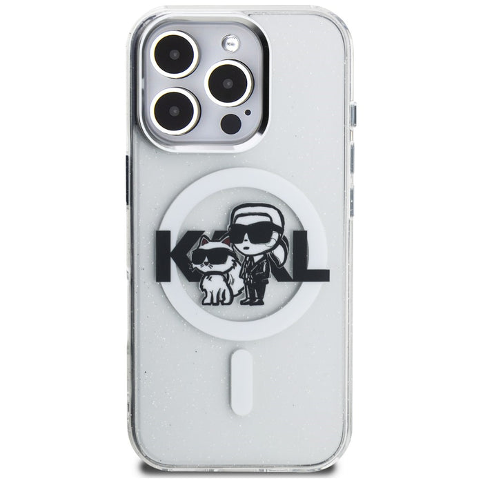 Karl Lagerfeld IML Glitter Karl &amp; Choupette Sketch Logo MagSafe Case for iPhone 16 Pro Max - Clear