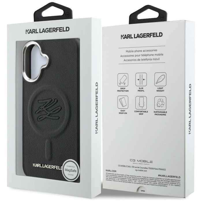 Karl Lagerfeld Initial &amp; Metal Logo MagSafe Case for iPhone 16 - Black