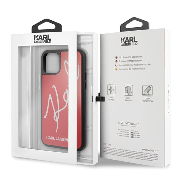 Karl Lagerfeld Signature Glitter Case for iPhone 11 Pro Max - Red