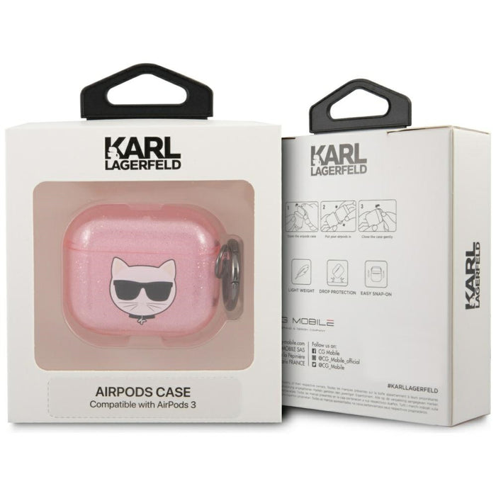 Karl Lagerfeld Glitter Choupette Case for AirPods 3 - Pink