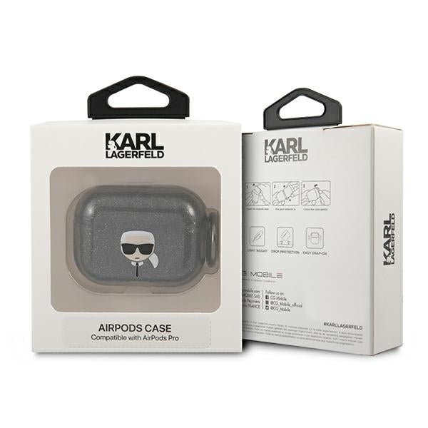 Karl Lagerfeld Glitter Karl&#39;s Head Case for AirPods Pro - Black