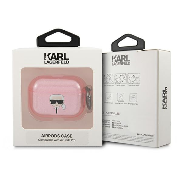Karl Lagerfeld Glitter Karl&#39;s Head Case for AirPods Pro - Pink