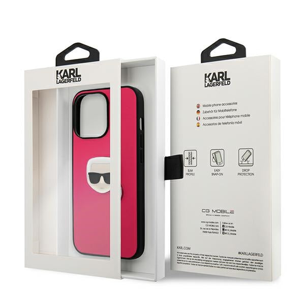 Karl Lagerfeld Leather Ikonik Karl's Head Metal Case for iPhone 13 Pro / 13 6.1" - Pink