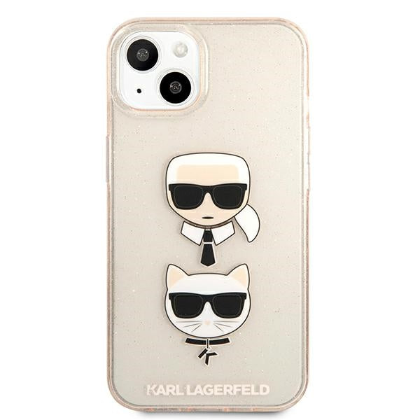 Karl Lagerfeld Glitter Karl&#39;s &amp; Choupette Head Case for iPhone 13 mini - Gold