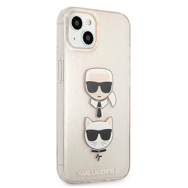 Karl Lagerfeld Glitter Karl's &amp; Choupette Head Case for iPhone 13 mini - Gold