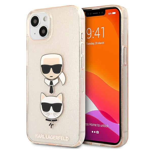 Karl Lagerfeld Glitter Karl's &amp; Choupette Head Case for iPhone 13 mini - Gold