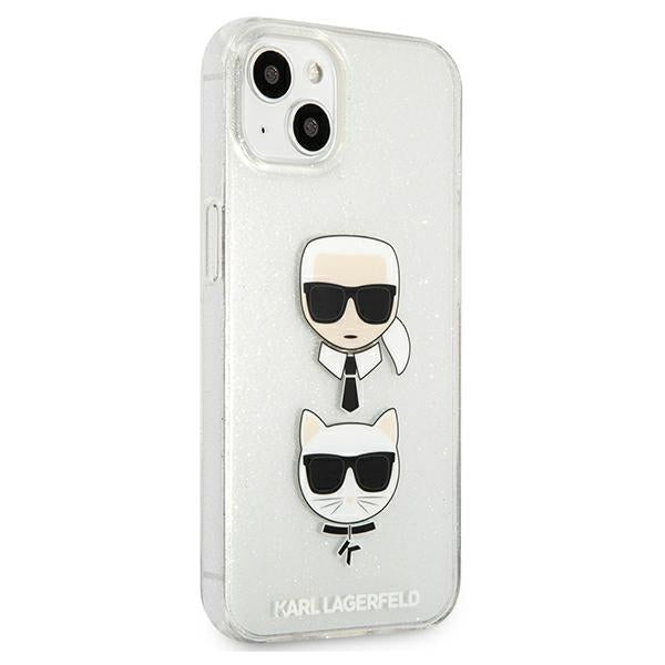 Karl Lagerfeld Glitter Karl&#39;s &amp; Choupette Head case for iPhone 13 mini - silver