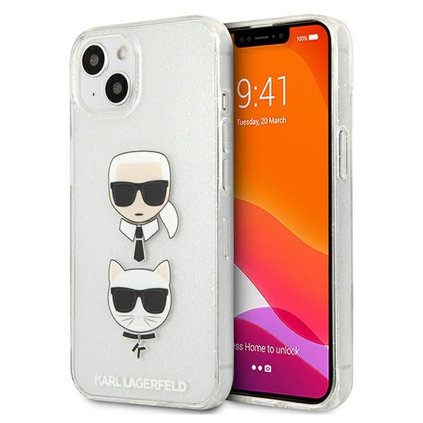 Karl Lagerfeld Glitter Karl&#39;s &amp; Choupette Head case for iPhone 13 mini - silver