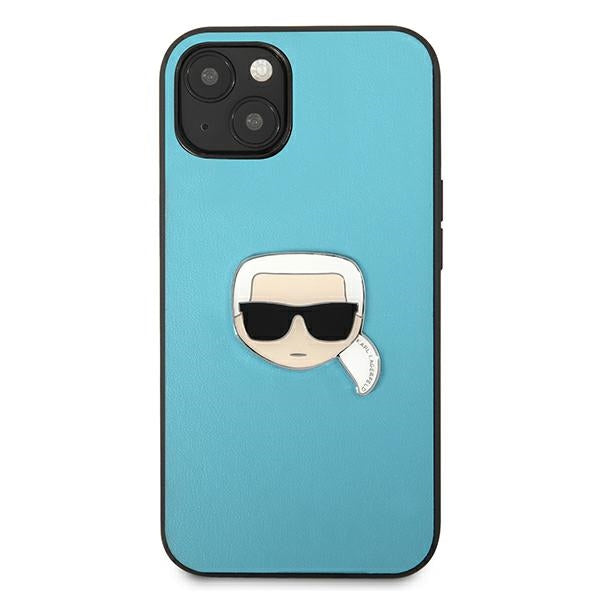 Karl Lagerfeld Leather Ikonik Karl&#39;s Head Metal Case for iPhone 13 mini - Blue