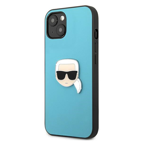 Karl Lagerfeld Leather Ikonik Karl's Head Metal Case for iPhone 13 mini - Blue