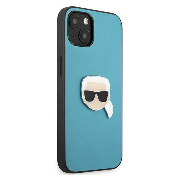 Karl Lagerfeld Leather Ikonik Karl's Head Metal Case for iPhone 13 mini - Blue